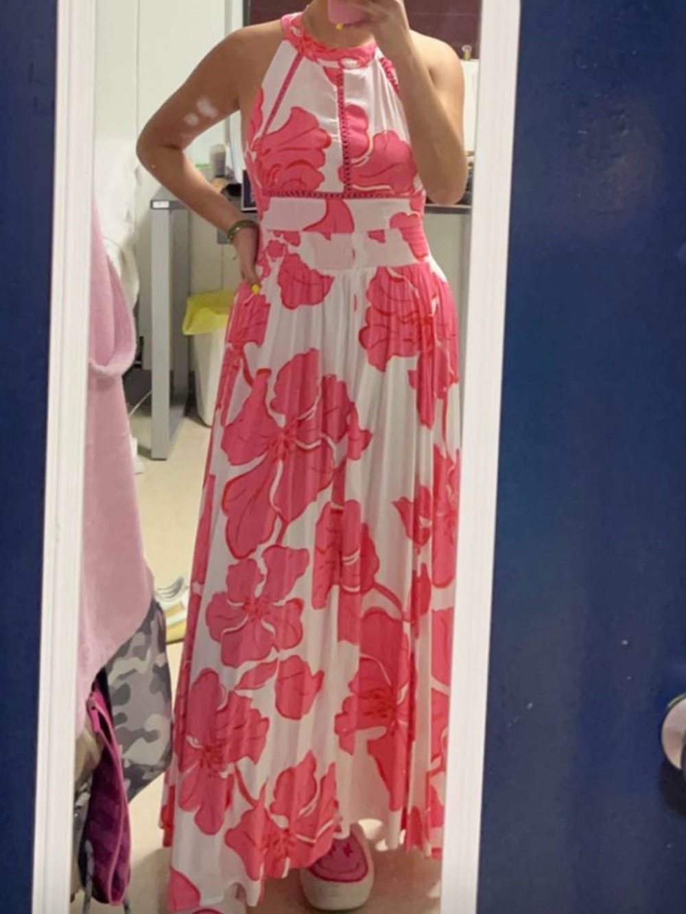 Marshalls White Maxi Dress with Pink Floral Print